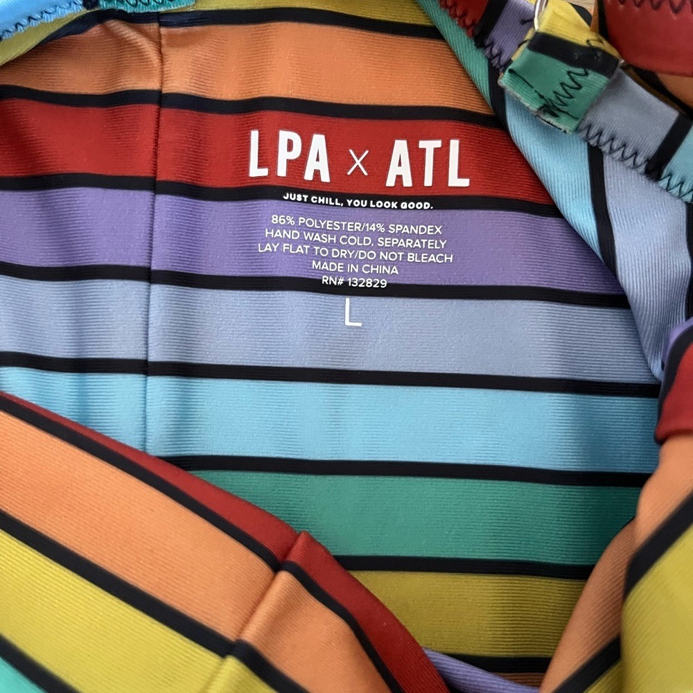 LPA x ATL Rainbow Stripe One Piece Swimsuit Colorful Bodysuit Size L 0085 - Picture 3 of 4